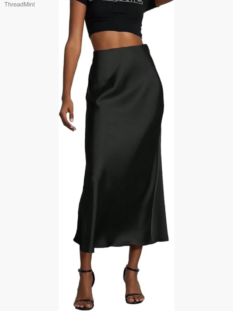 Elegant Satin Midi Skirt High Waisted Mermaid Fishtail Skirt